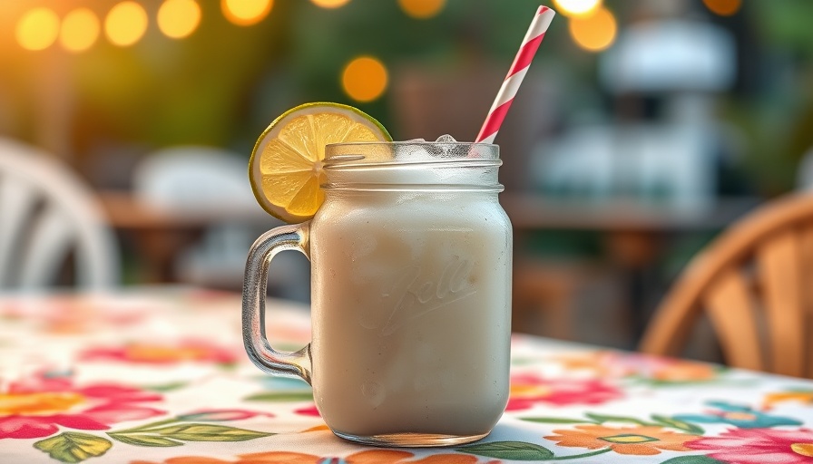 Coco Loco Colombian Coconut Cocktail in mason jar with lime slice and straws.