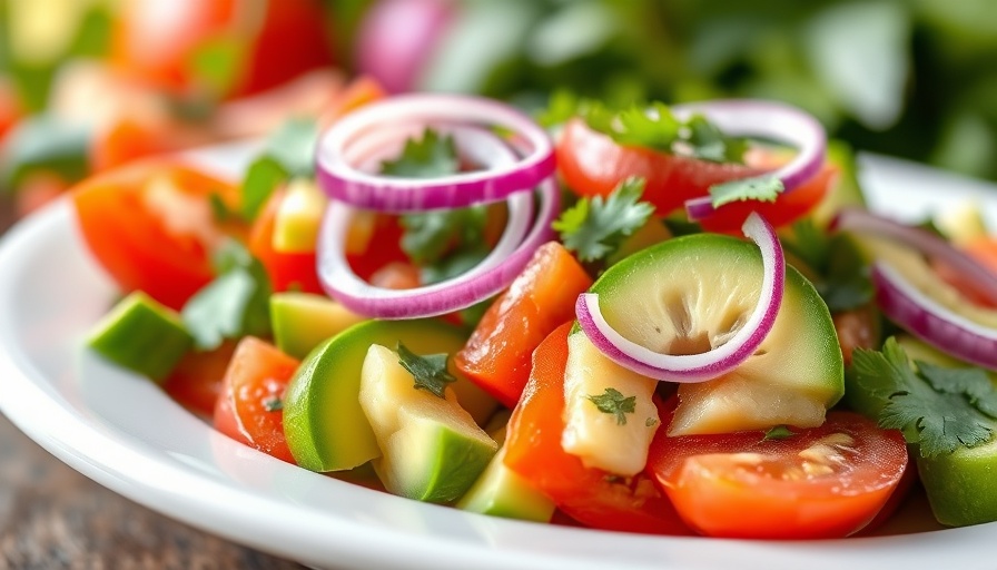 Colorful avocado and tomato salad on a plate