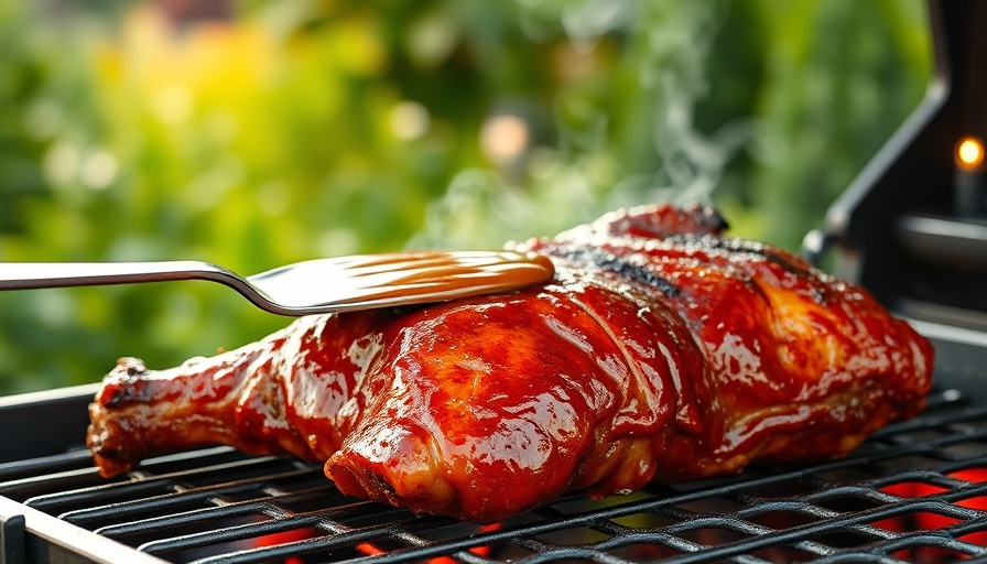 Juicy pernil de cerdo roasting on a backyard grill.