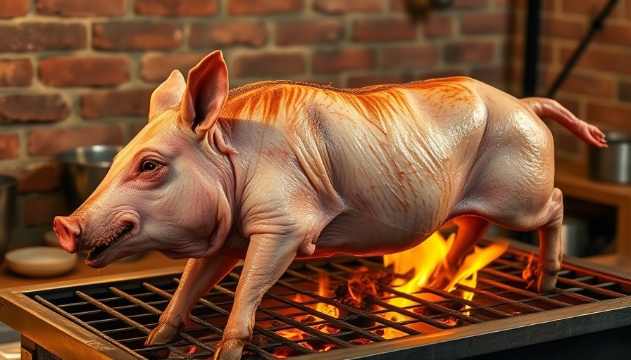 Whole pig roasting in traditional Argentinian style.