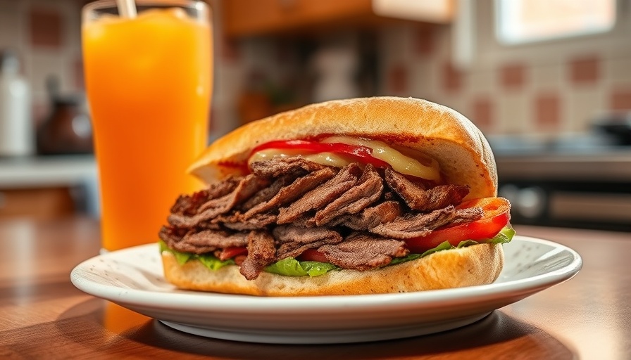 Delicious Pan Con Bistec Cuban Sandwich with orange drink.