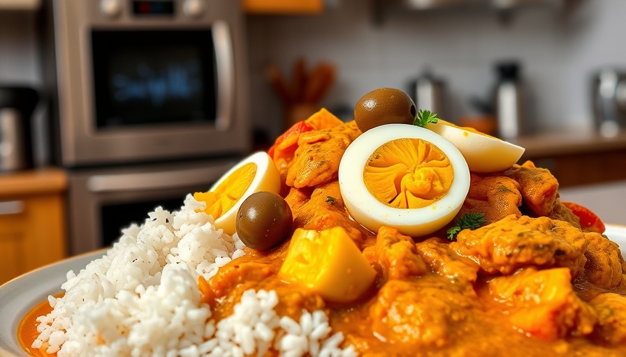 Ají de gallina with eggs and olives, served with rice