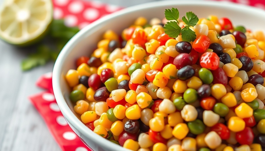 Colorful bean and corn salad recipe with fresh ingredients