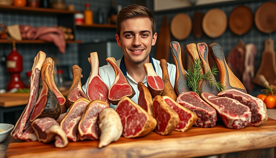 Assortment of achuras argentinas on a board with presenter.
