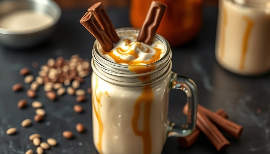 Delicious dulce de leche milkshake with chocolate sticks.