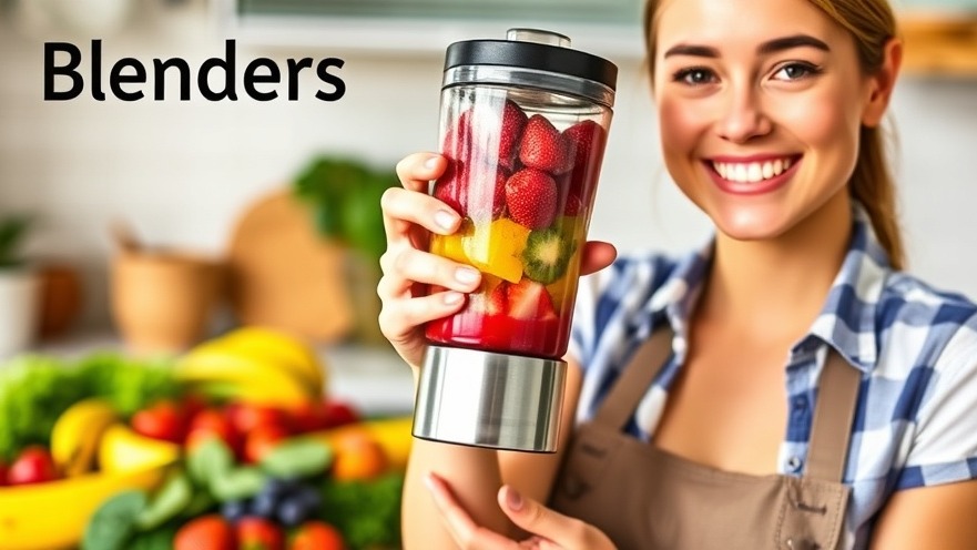 Cheerful person with colorful smoothie in vibrant kitchen featuring fresh fruits and sleek blender.
