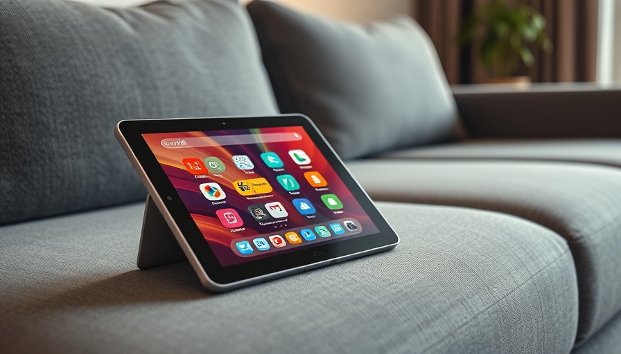 11th-Gen iPad with colorful apps on gray sofa, 11th-Gen iPad Discounts.