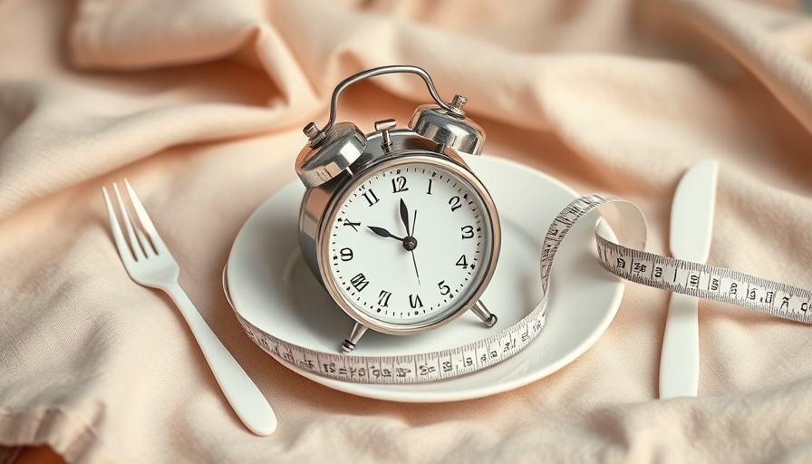Alarm clock on plate with cutlery and measuring tape, symbolizing effects of skipping meals.