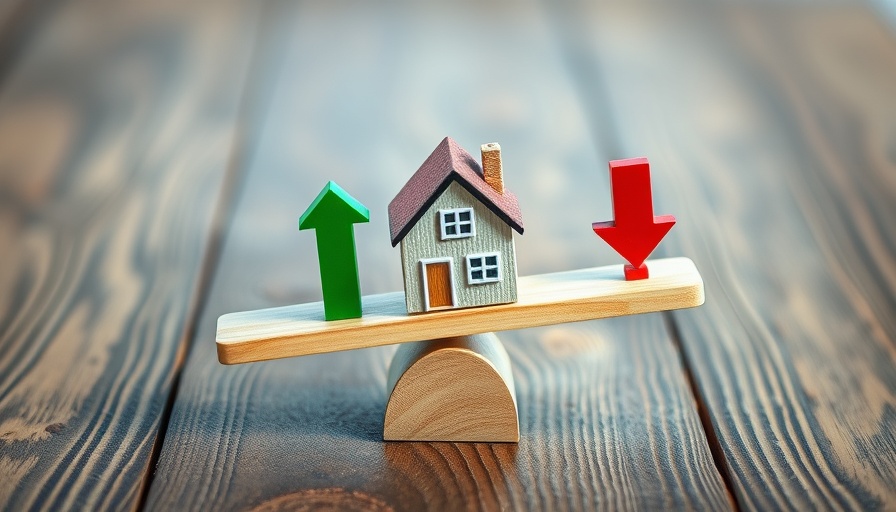 House balancing on seesaw with arrows, market discrimination concept.