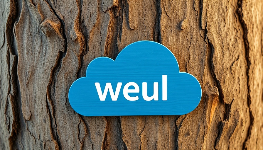 Blue cloud display with text for IT services on wood background.