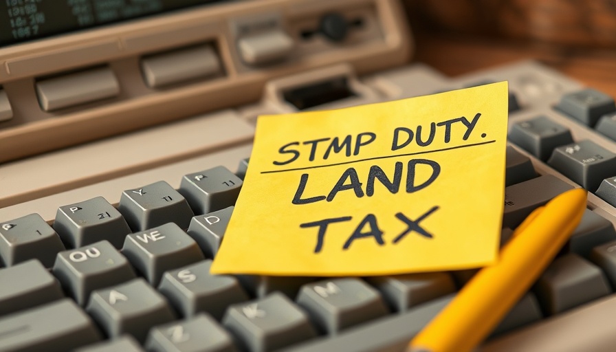 Yellow note on keyboard with 'STAMP DUTY LAND TAX' for UK housing.