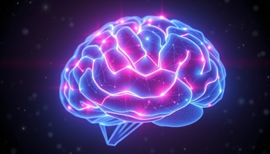 Digital brain hologram, futuristic sci-fi style, starry background.