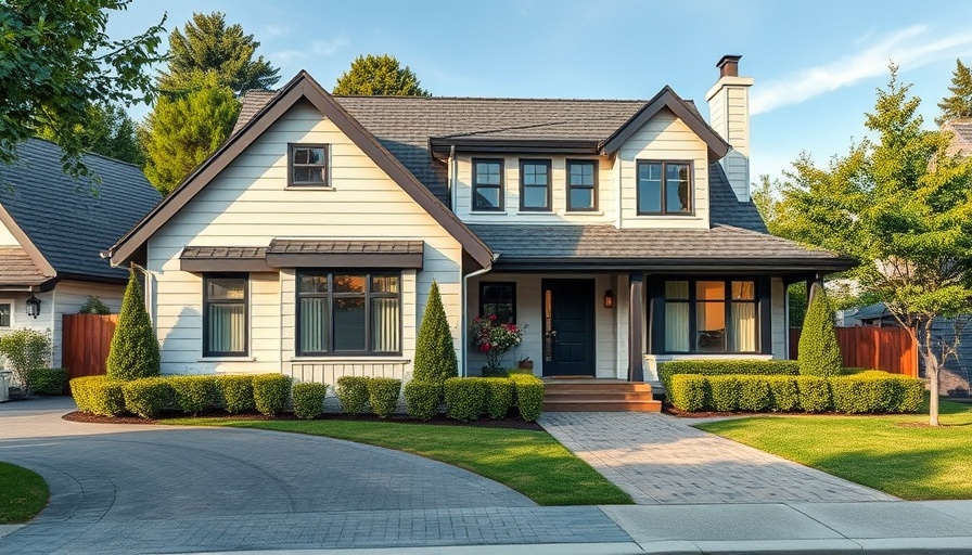 Modern house with garden and driveway, sunny suburban setting