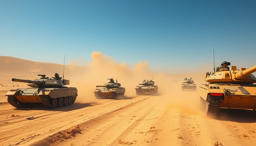 Military convoy in desert related to Israel Hamas ceasefire.