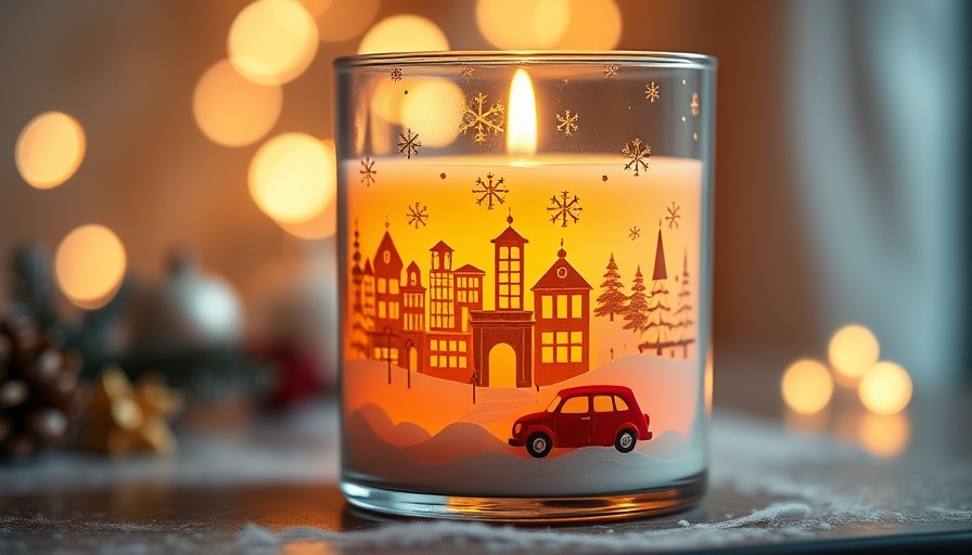 Charming light-up candles for Christmas with winter cityscape.