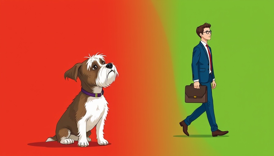 Illustration of dog and person discussing RTO policies & pet owners work-life balance