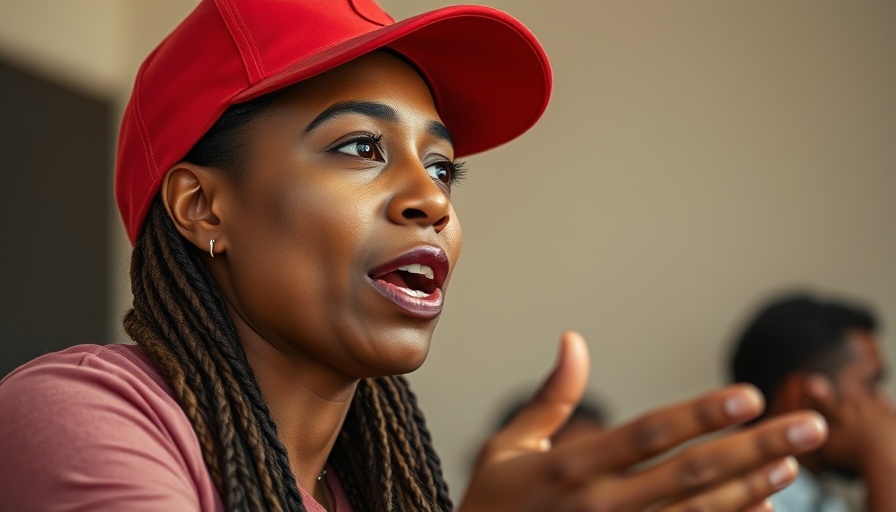 Woman speaking animatedly about how to pray when it's hard, wearing a red cap.