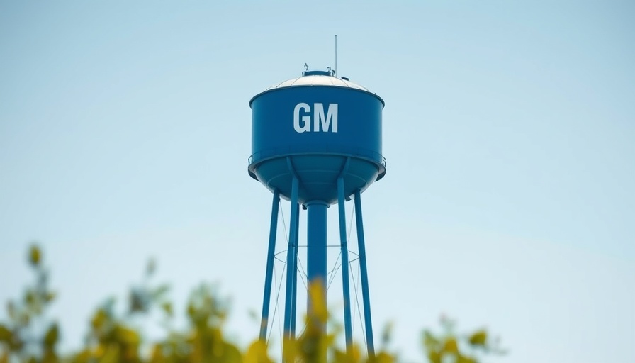 GM-branded water tower against clear sky, symbolizing financial impact.