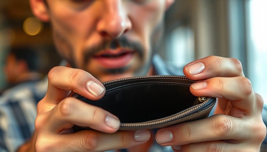 Person concerned over empty wallet, indicative of overpaying Land Transaction Tax, close-up view.