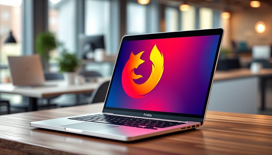Laptop showing Firefox logo, emphasizing free integrated VPN feature.