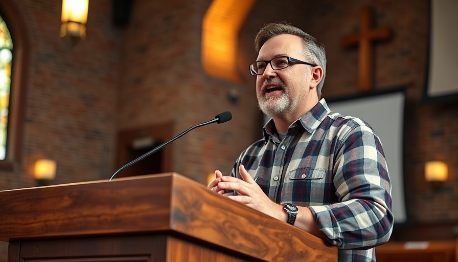 Speaker at church discussing 1 Corinthians 6 disputes.
