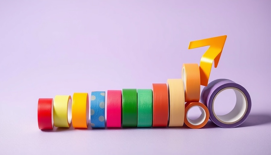 Colorful tape rolls forming an arrow to catch media trends effectively.