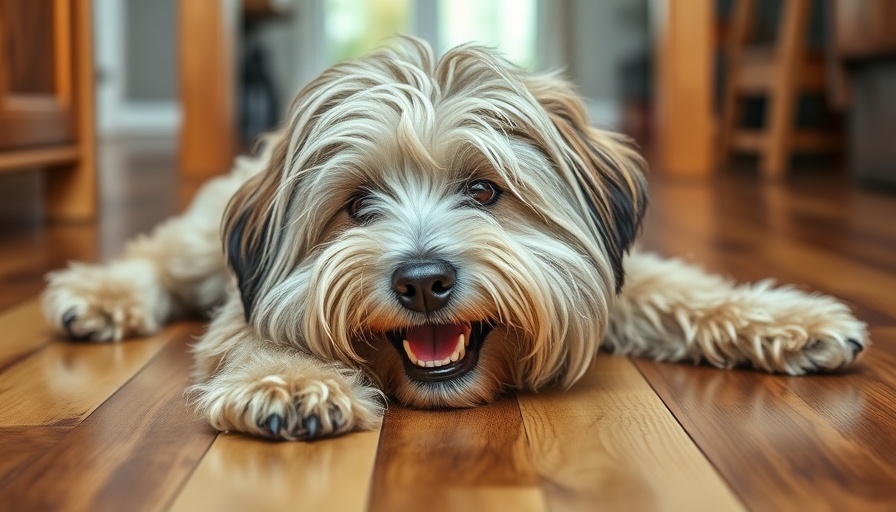 Playful shaggy dog smiling on wooden floor, Renters' Rights Bill.