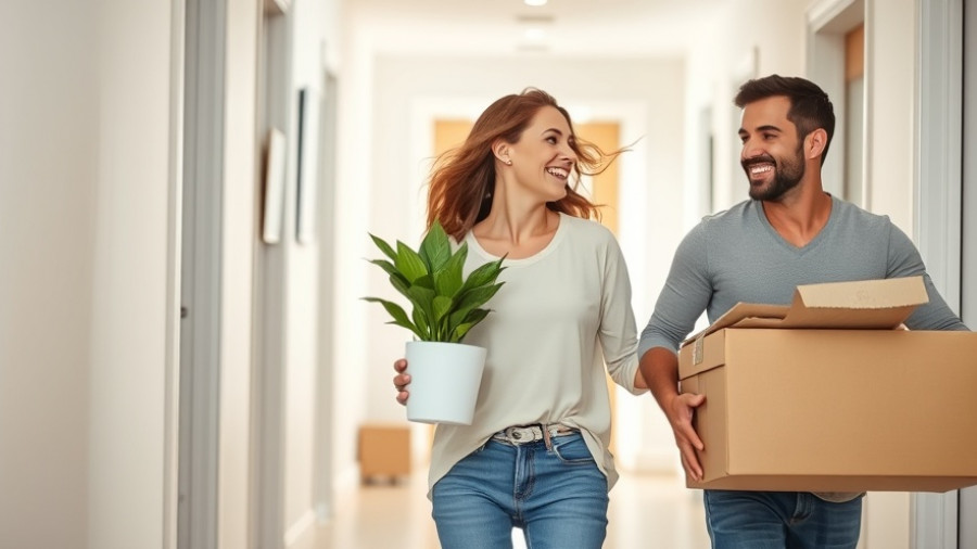 Couple happily moving home, symbolizing hiring a solicitor estate agent.