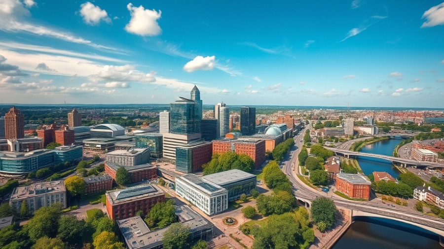 Aerial view of Leeds city reflecting modern architecture and green spaces.