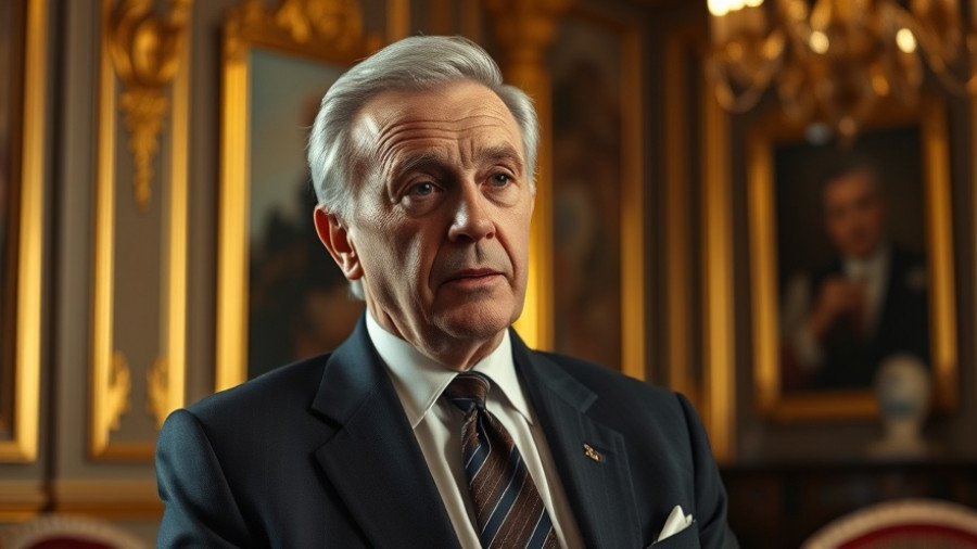 Distinguished older man speaking in an elegant setting.