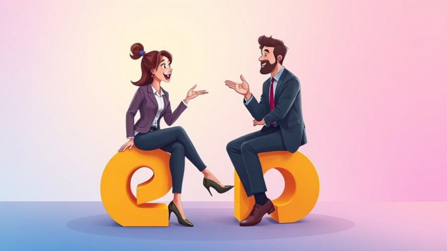 Illustration of professionals discussing on punctuation marks depicting how technical professionals can handle tough questions.