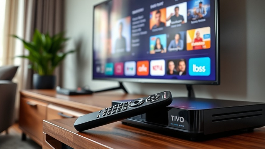 TiVo patent impact on business visualized with remote and TV setup.