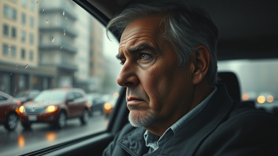 Prince Andrew gives up his titles, man looking out rainy window.