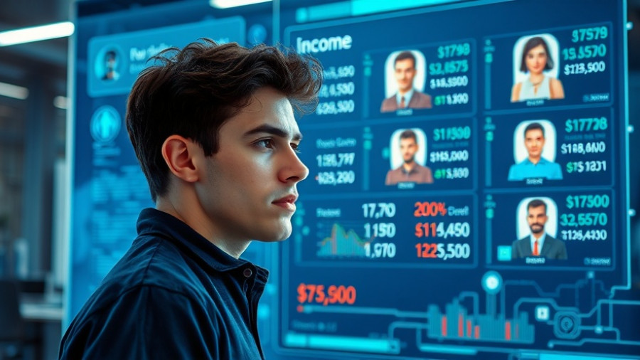 Young man with earnings comparison chart: Do You Earn More or Less Than Your Friends?