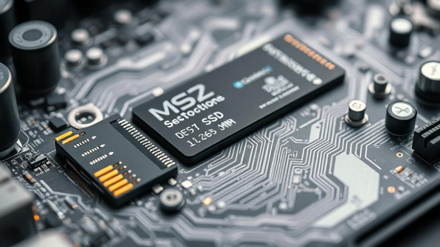M.2 SSD on motherboard for PC upgrade, circuit details visible.