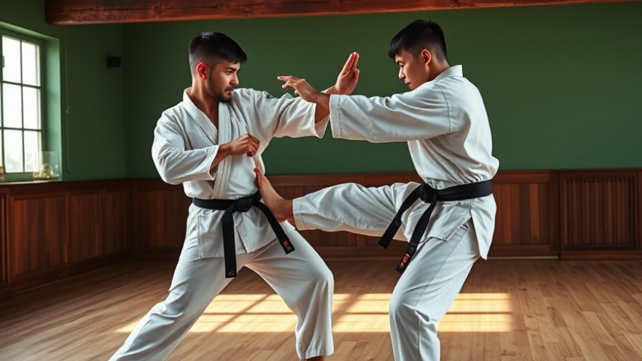 Martial artists practicing essential self-defence techniques indoors.