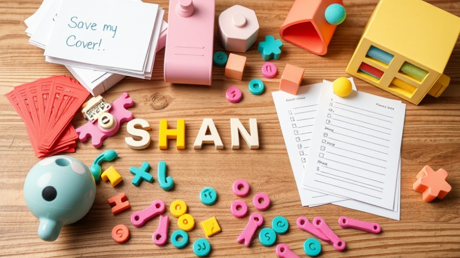 Colorful layout of savings challenge materials on a wooden table.