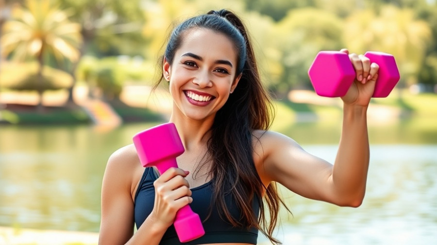 12 Minute Dumbbell Routine for Arms After 45: Woman exercising outdoors.