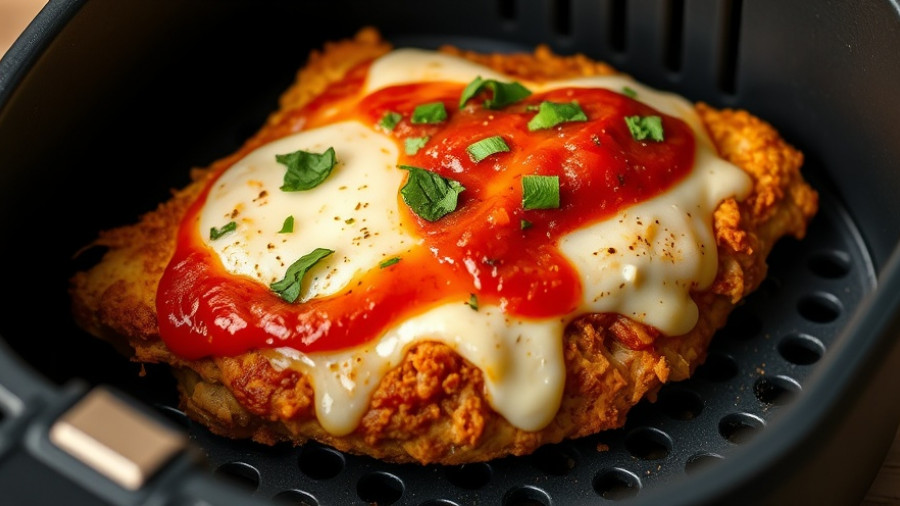 Air fryer chicken parmesan with cheese and herbs.