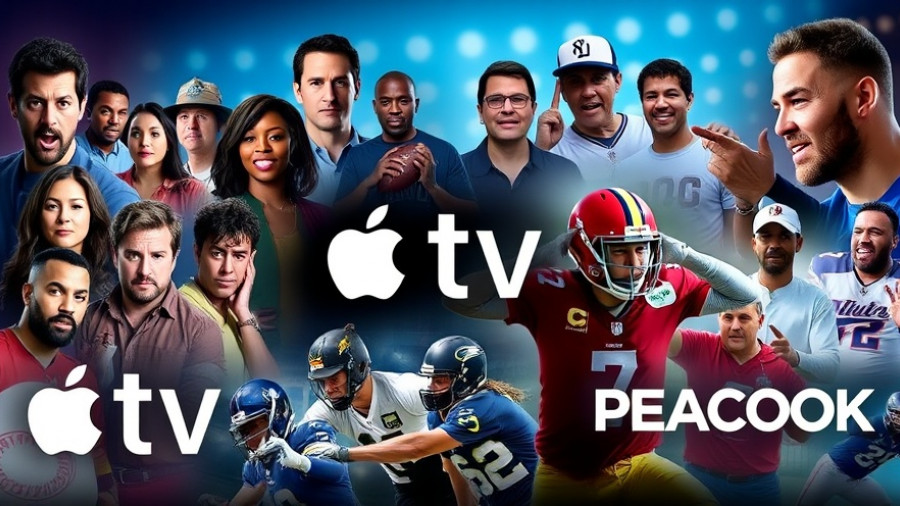 Collage of Apple TV and Peacock shows and sports events, digital ad.