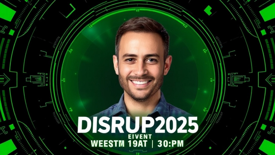 TechCrunch Disrupt 2025 promotional graphic with speaker