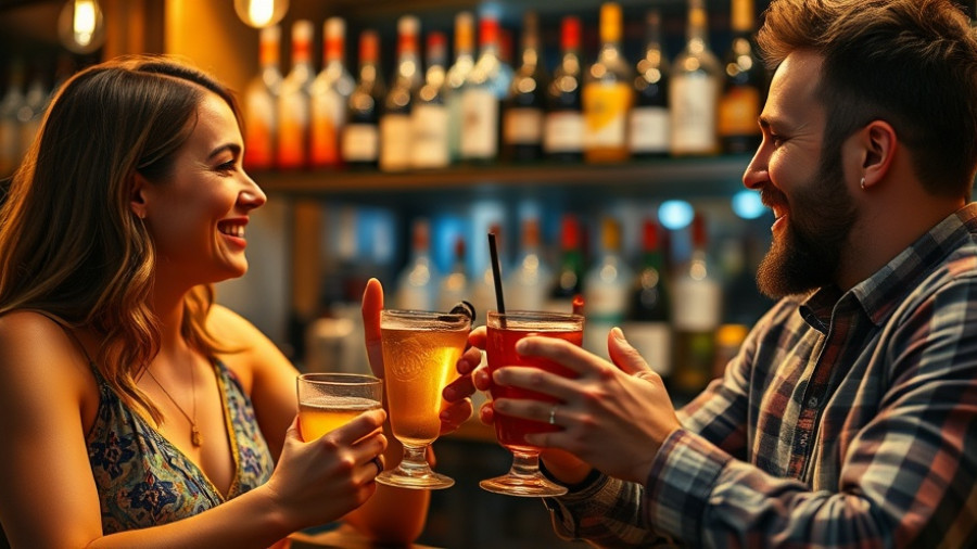 Friends enjoying no and low alcohol drinks in a cozy bar.