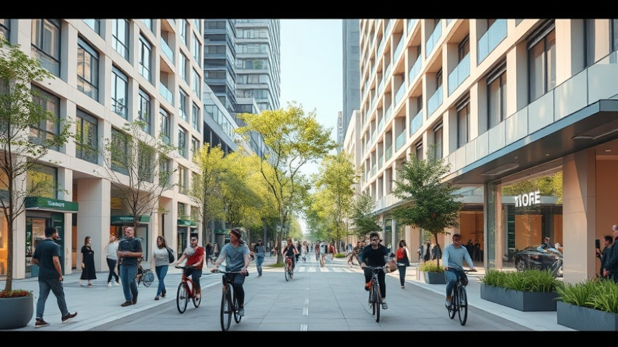 Street view of modern development in Abbey Wood with people and cyclists.