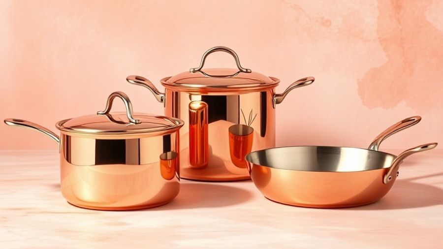 Lidl Copper Cookware set on pink abstract background.