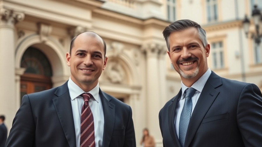 Two men in suits standing together, UnifyApps AI operating system context.