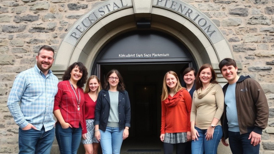 Group visit to Kirkcudbright Dark Space Planetarium entrance.