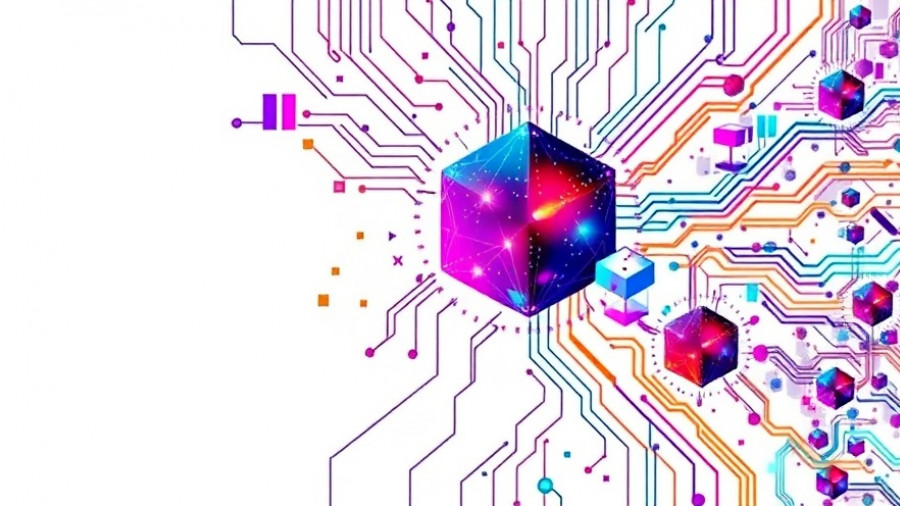 Geometric data pipeline transforming into circuits symbolizing AI transformation.