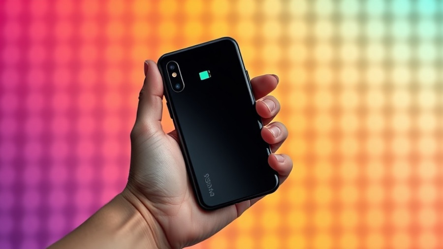 Hand holding Baseus Picogo AM31 power bank attached to phone, vibrant background.