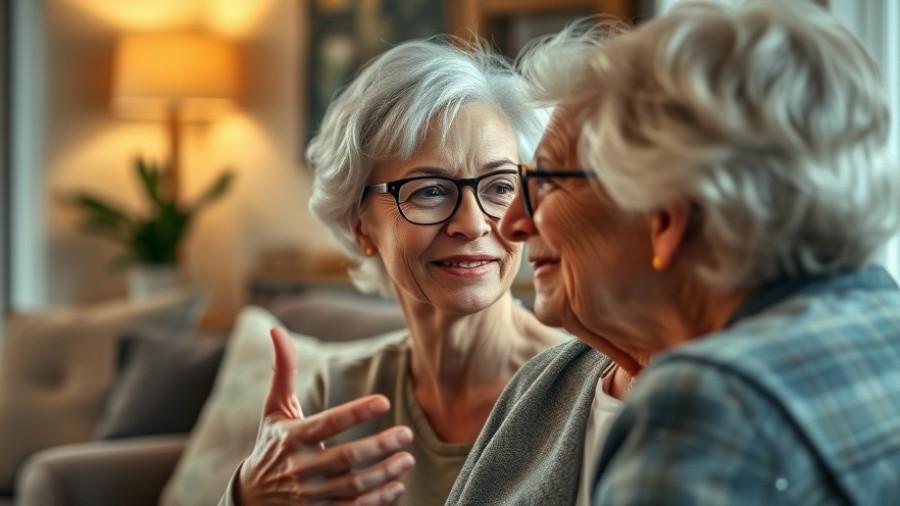 Older woman speaking in cozy home, discussing AI's impact on personal growth.