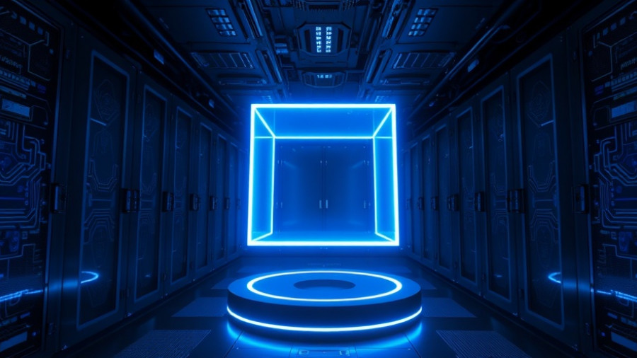 Futuristic holographic cube in a data center, representing governed ephemeral developer environments.